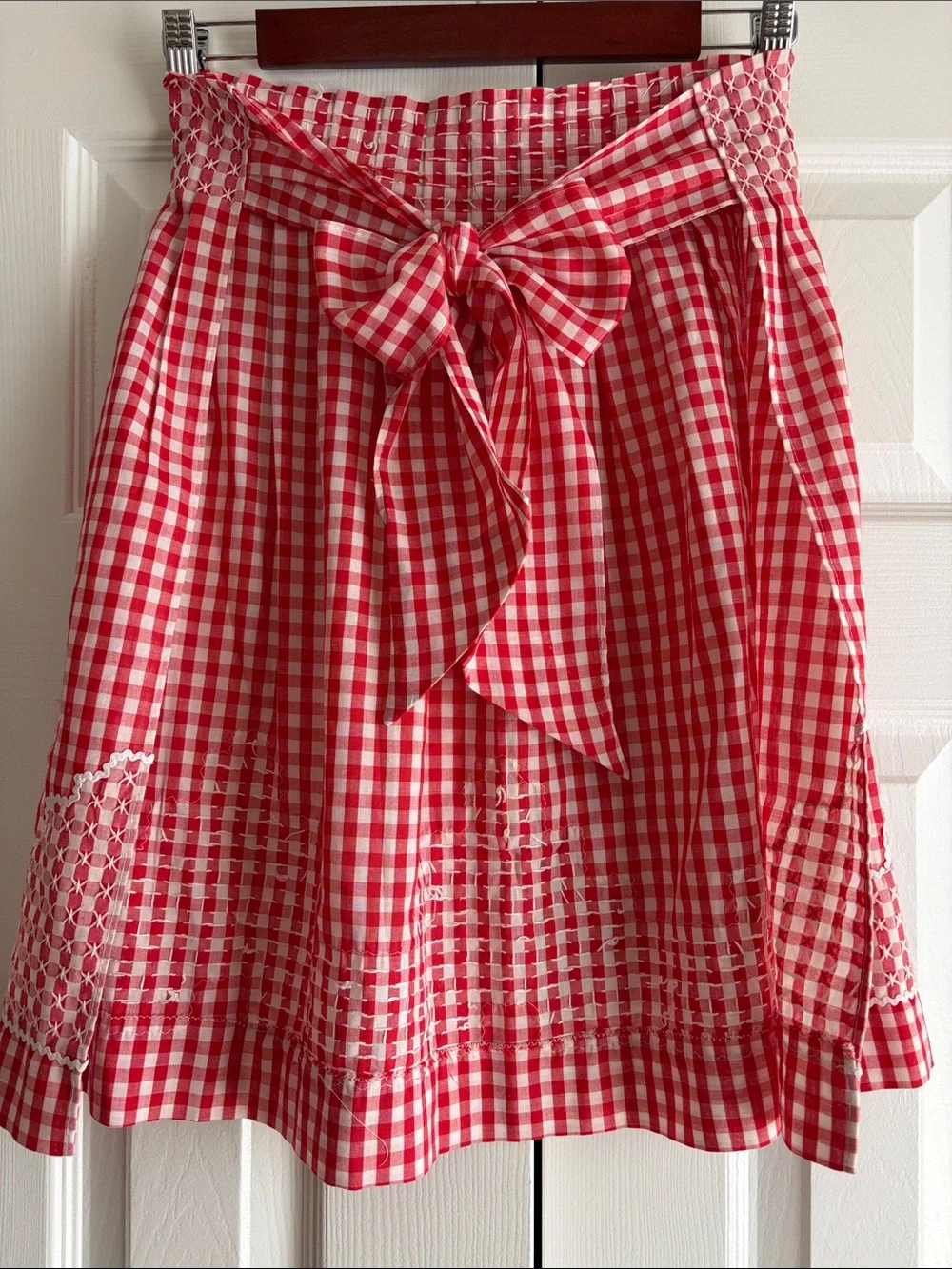 Vintage Red White Gingham Check Apron Cross Stitch